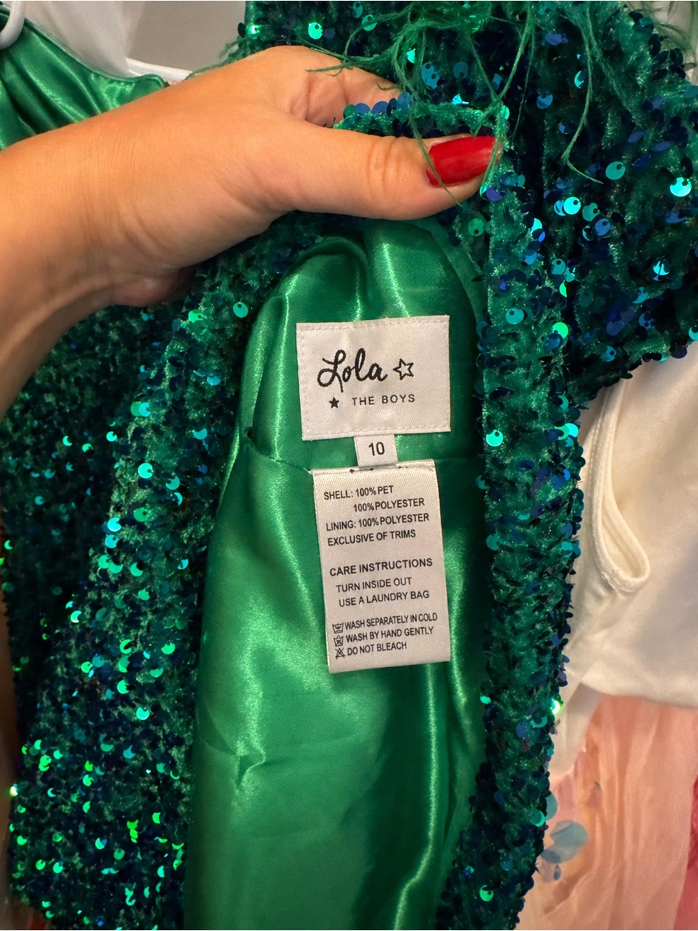 Lola + The Boys Green Sequin Feather Dress Size 10 Like New - Picture 5 of 6